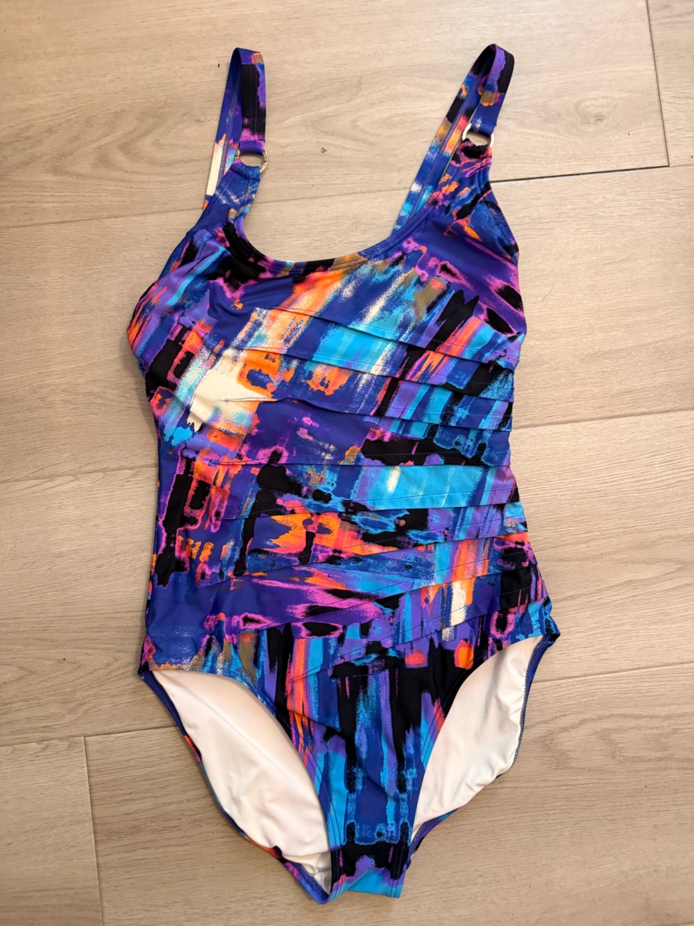 Calvin Klein Bright Blue & Purple Abstract Ruffle One-Piece Swim Size 10